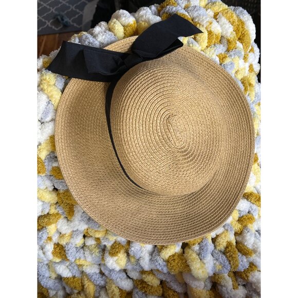 Scala Vintage Style Sun Hat With Black Ribbon Bow Handmade Paper Straw Women One - Picture 15 of 16